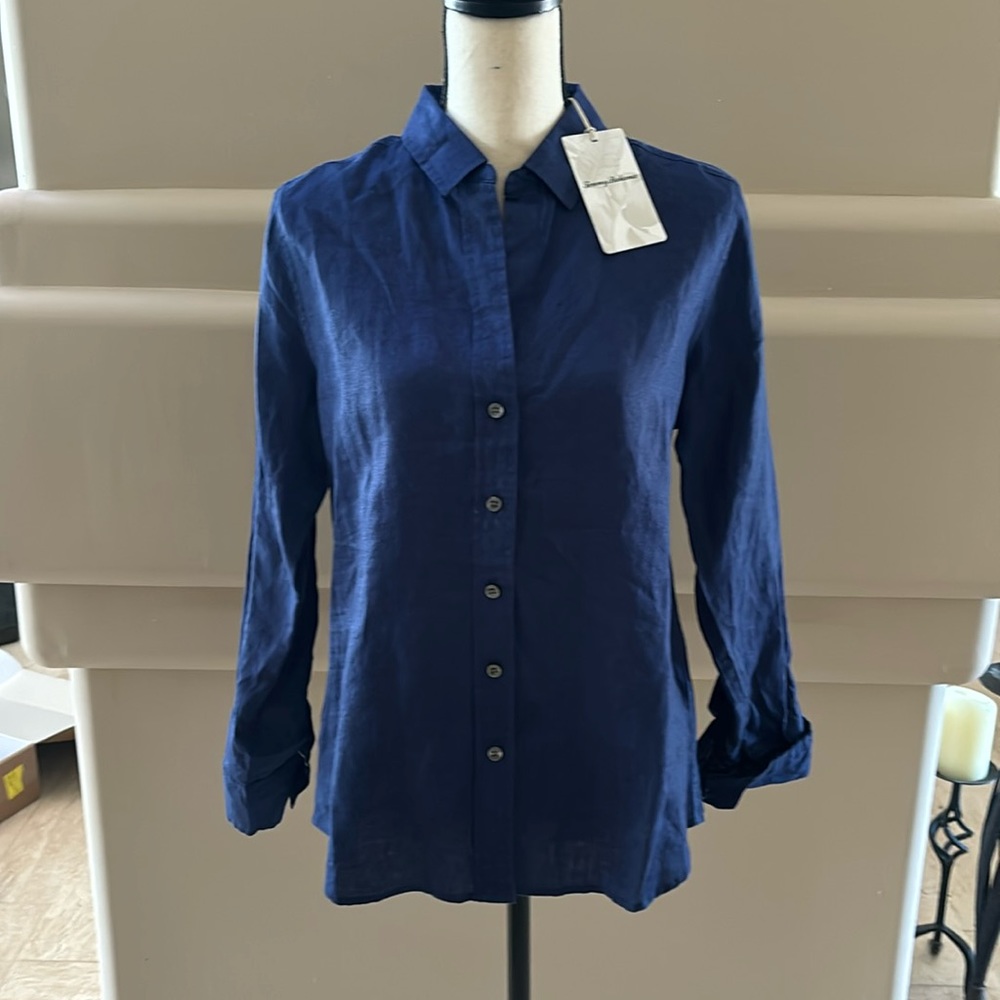 Tommy Bahama Coastalina 100% Linen Button Down Shirt. Island Navy. S. NWT.